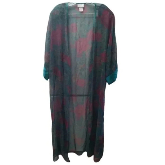 Vintage Linda For La Senza Floral Long Kimono Robe Semi Sheer - Picture 2 of 14